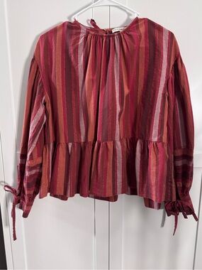 Ulla Johnson cotton blend stripe Calice Blouse In Cerise Colorway sz 0 (xs) Boho